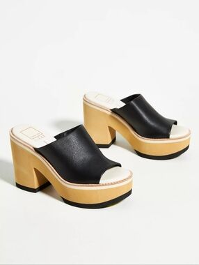 Dolce Vita Clear Emery Black Leather Platform Slide Sandal Women’s Size 11